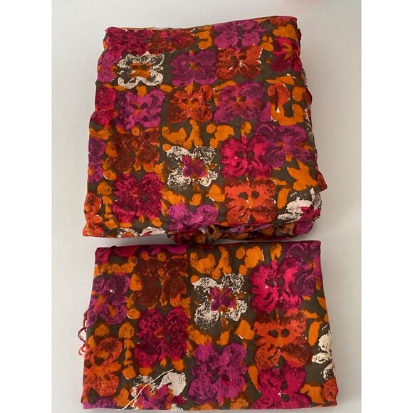 Fabric Floral Pink Orange White Brown Quilting Sewing Cloth Art Craft Vintage - Picture 2 of 5